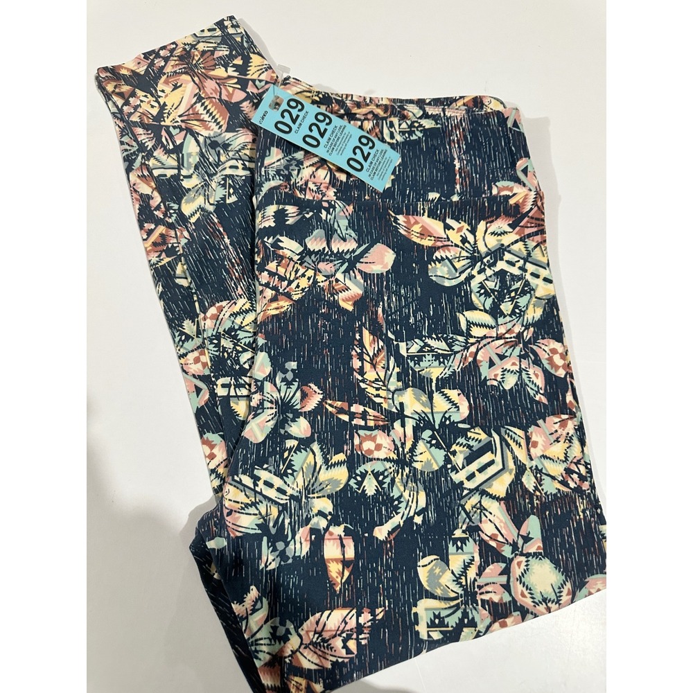 LuLaRoe TC2 Leggings Tall & Curvy 2 Floral‎ Geometric Navy Peach Plus Size 18+